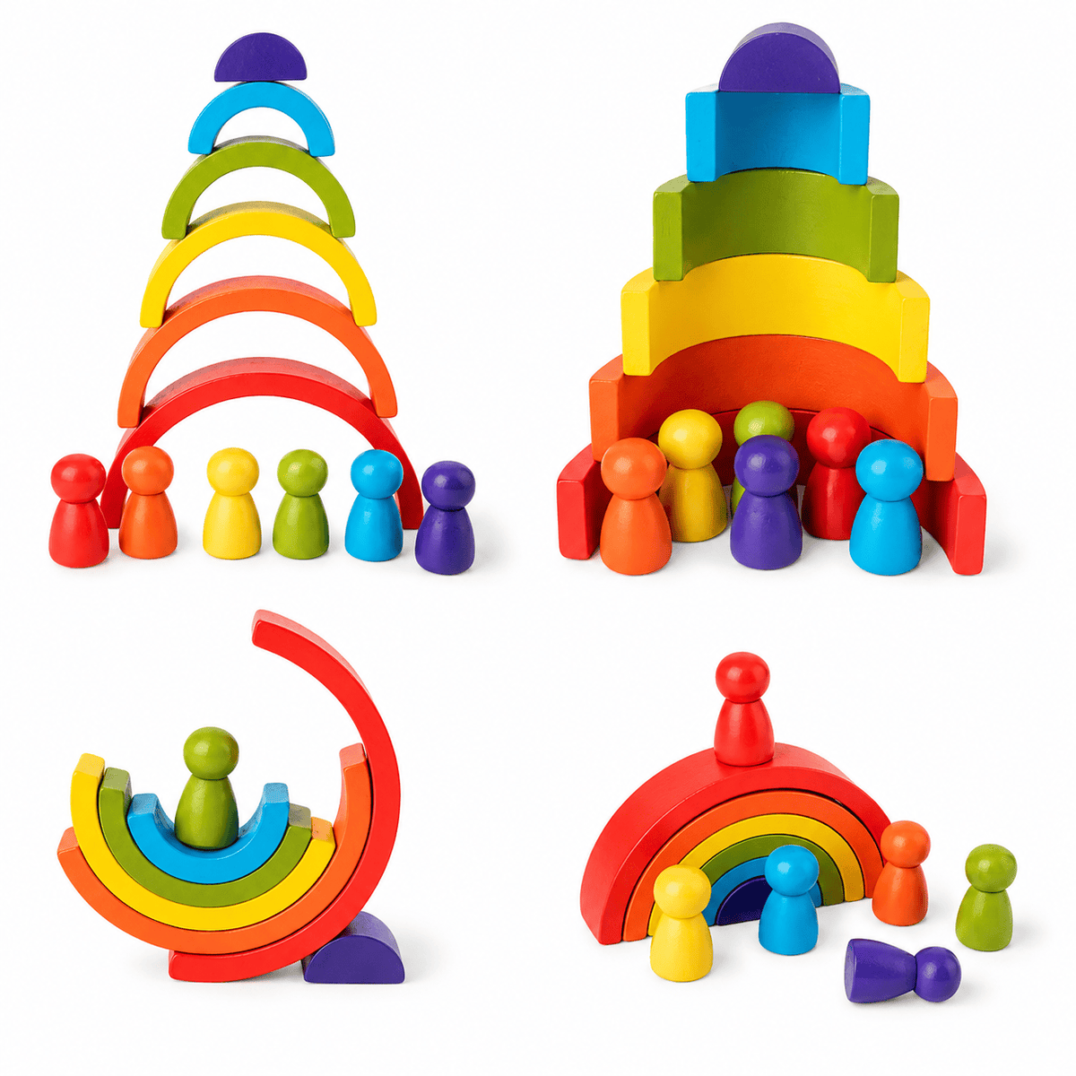 Cocon Montessori Arc En Ciel Empilable En Bois Montessori