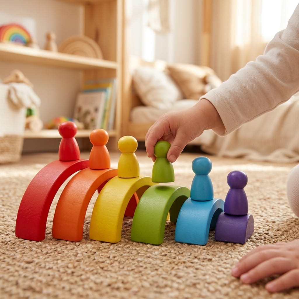 Cocon Montessori Arc En Ciel Empilable En Bois Montessori