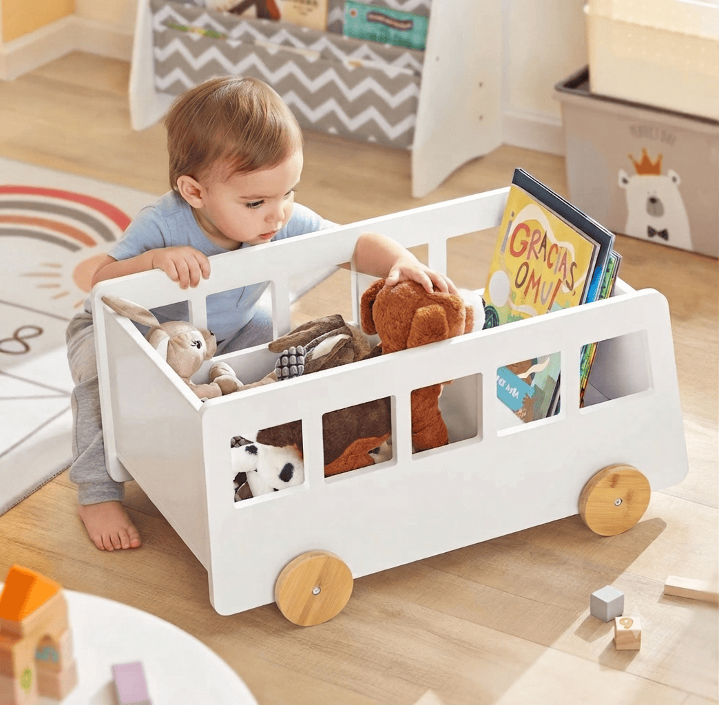 Cocon Montessori Bac À Jouets Roulant En Forme De Bus