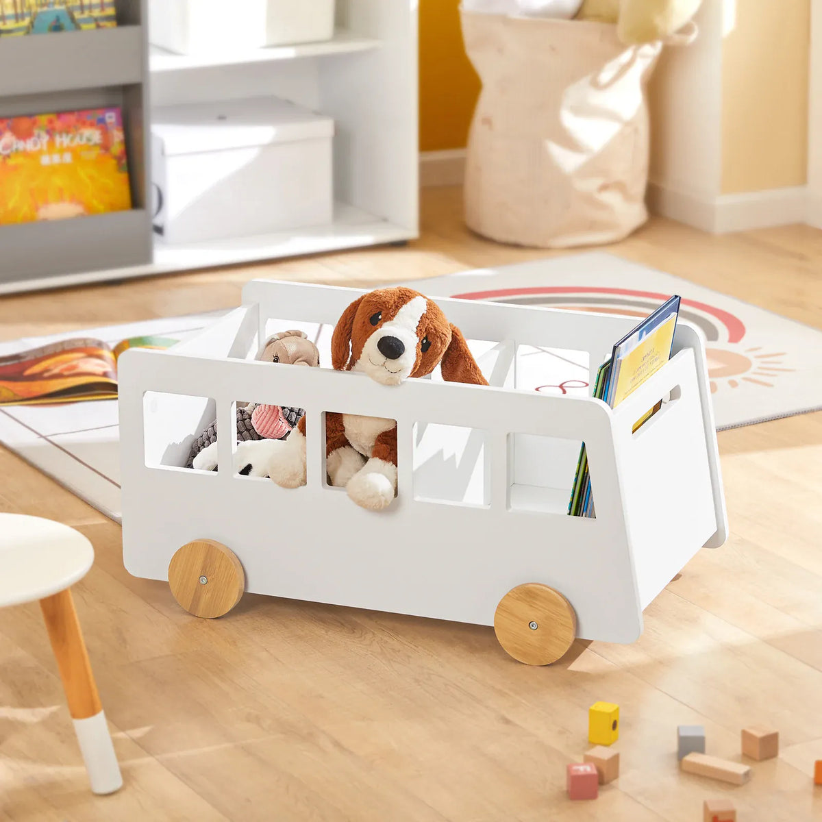 Cocon Montessori Bac À Jouets Roulant En Forme De Bus