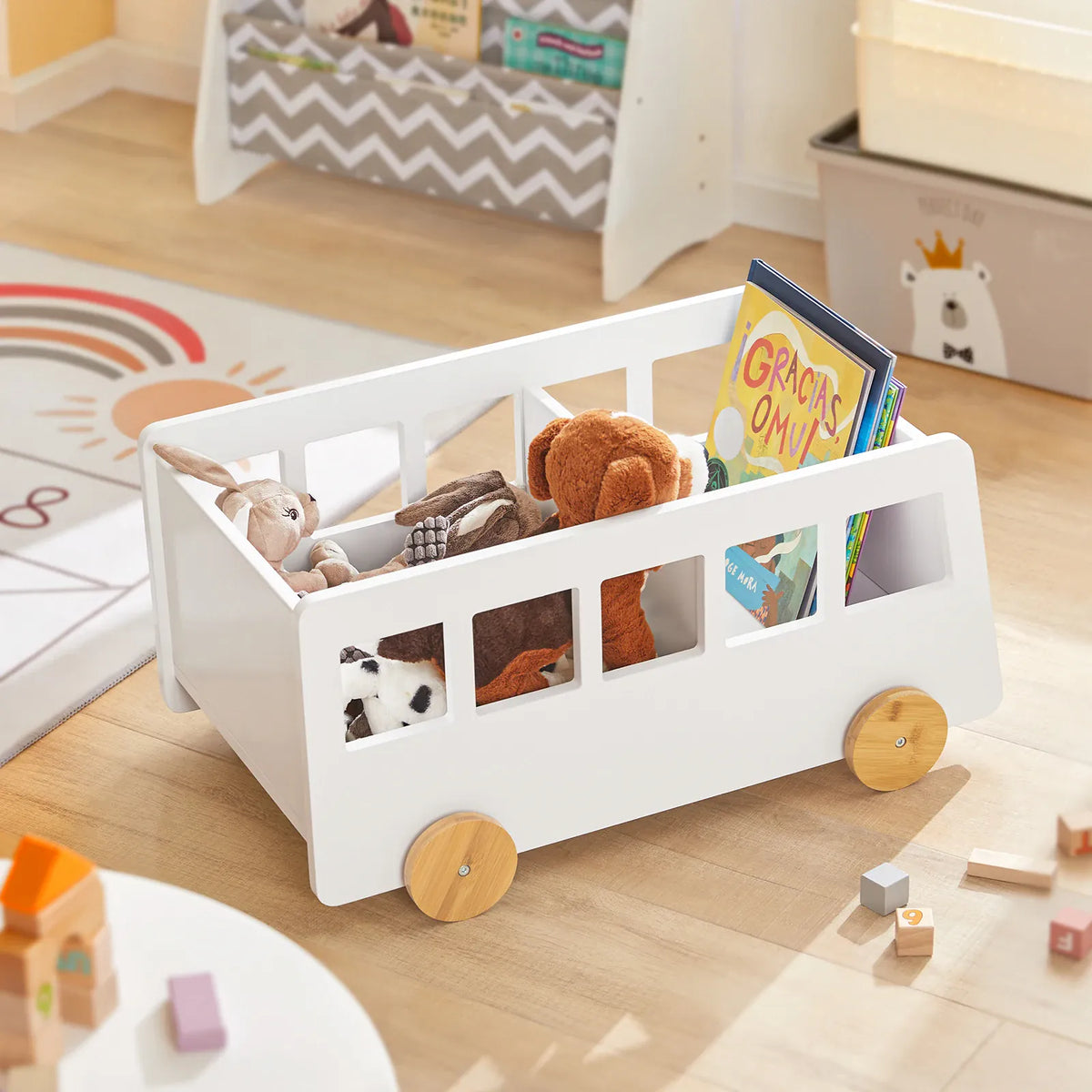 Cocon Montessori Bac À Jouets Roulant En Forme De Bus