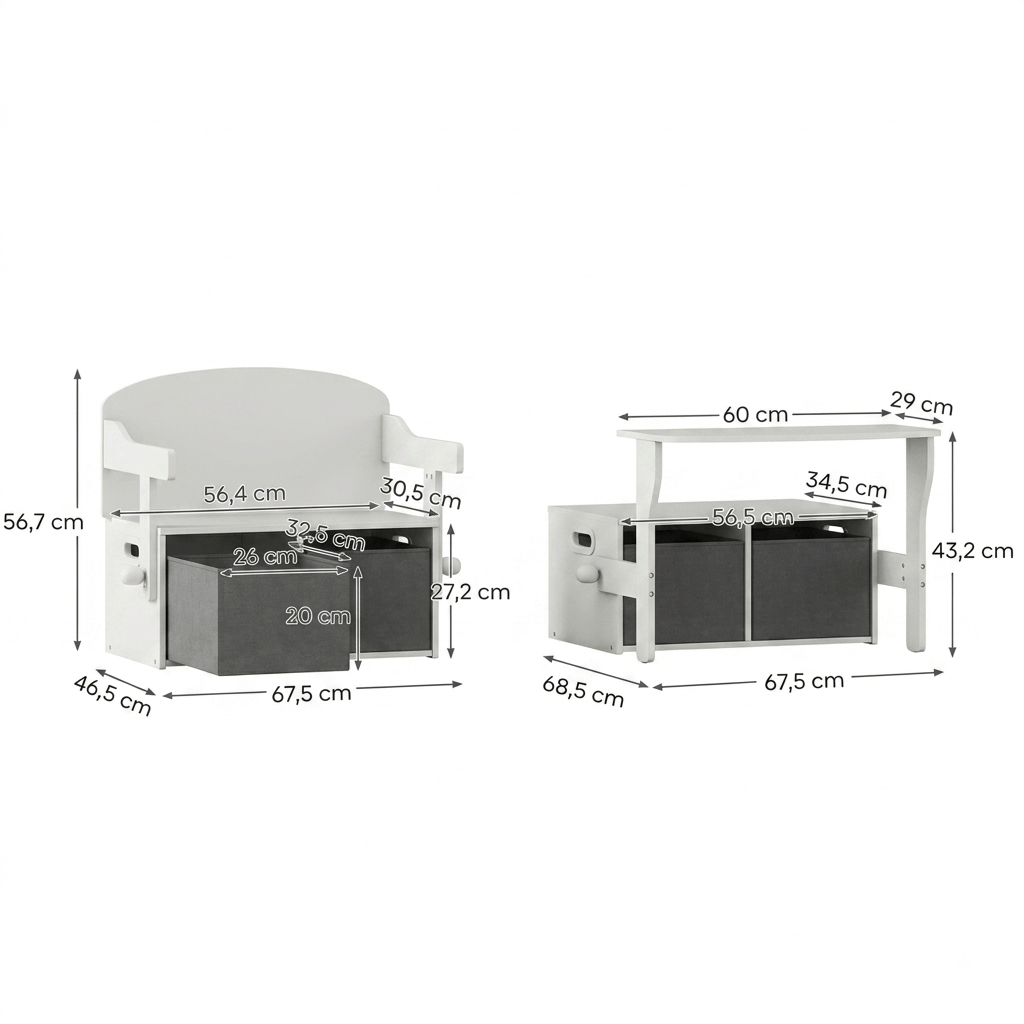 Cocon Montessori Banc Convertible En Bureau 3 En 1 Avec Coffre De Rangement