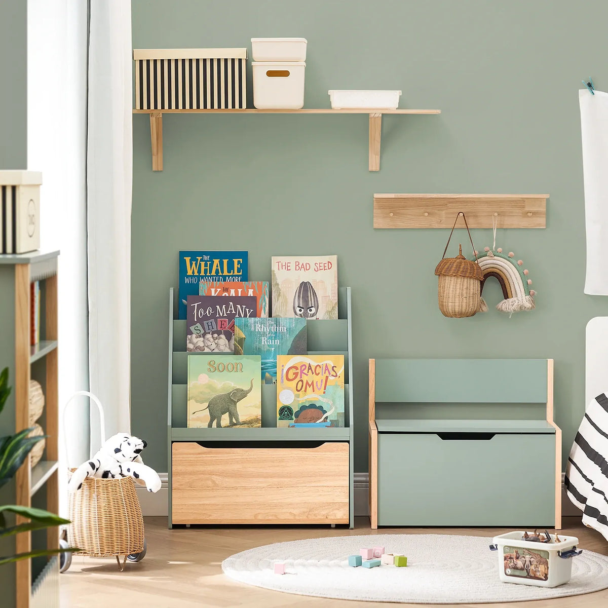 Cocon Montessori Bibliothèque Murale Avec Bac De Rangement Jouet