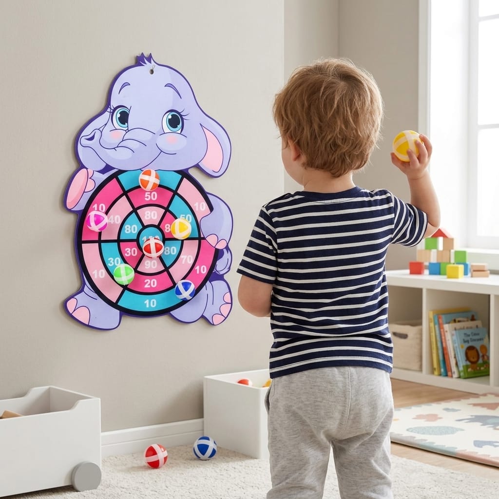 Cocon Montessori Cible De Fléchettes Murale Avec Balles Scratch Motifs Animaux Pour Enfants