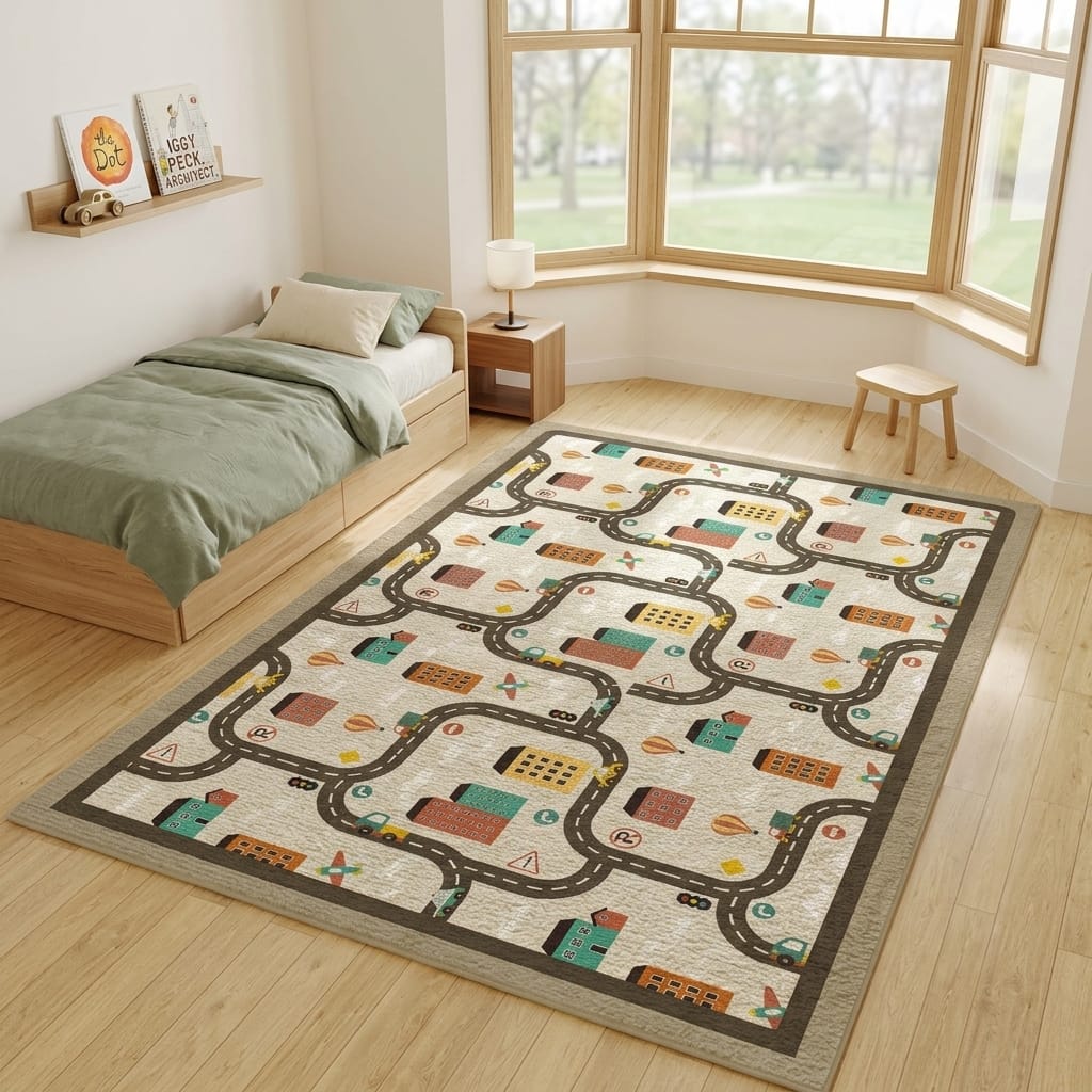 Cocon Montessori Grand Tapis Décoratif De Route Pour Chambre D'Enfant