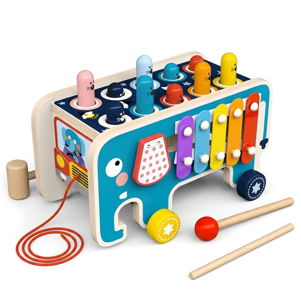 Cocon Montessori Jouet Musical En Bois Forme Éléphant Pour Enfant