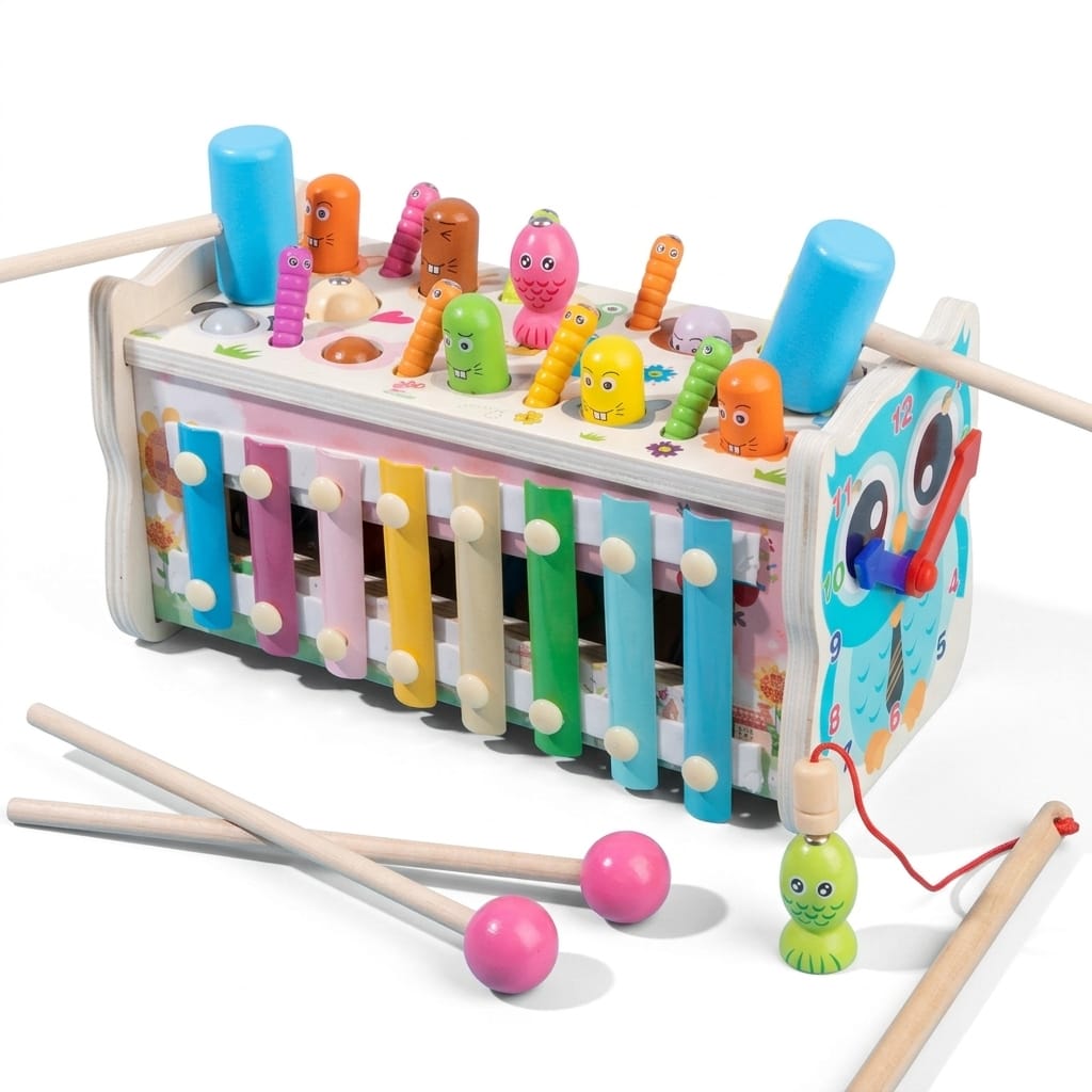 Cocon Montessori Jouet Musical En Bois Forme Éléphant Pour Enfant