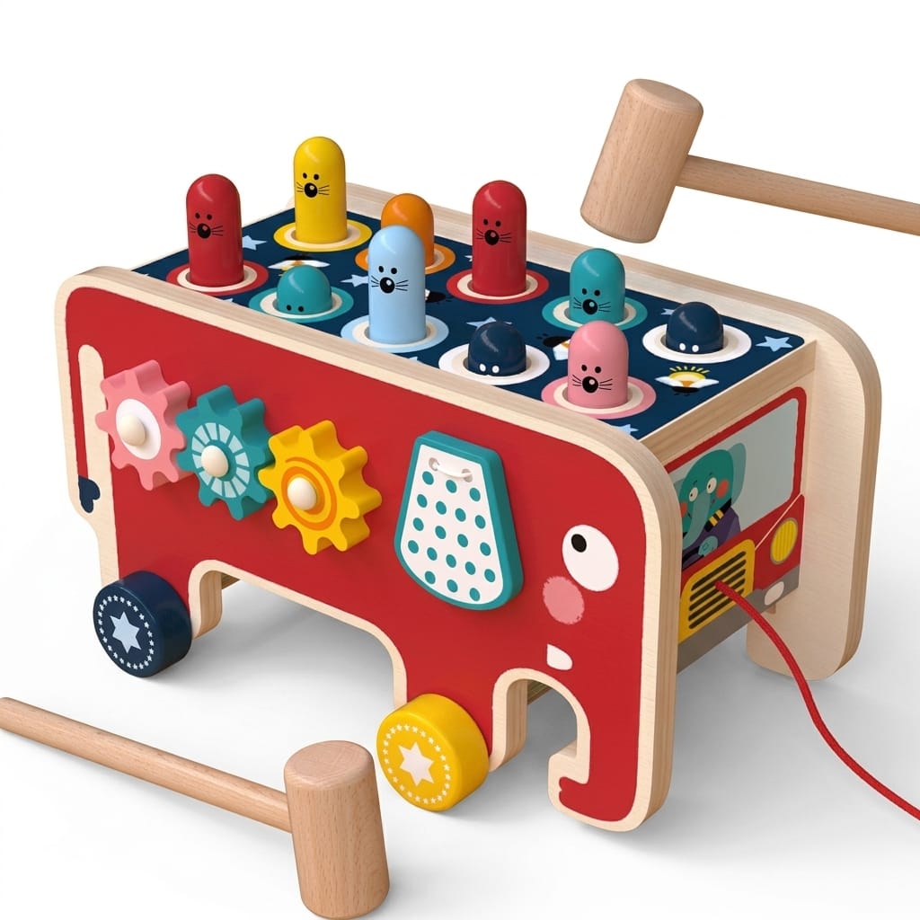 Cocon Montessori Jouet Musical En Bois Forme Éléphant Pour Enfant