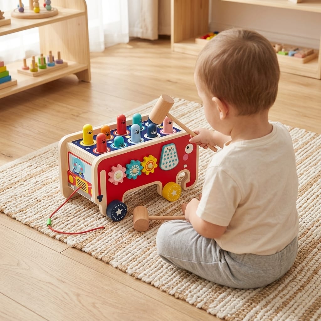 Cocon Montessori Jouet Musical En Bois Forme Éléphant Pour Enfant