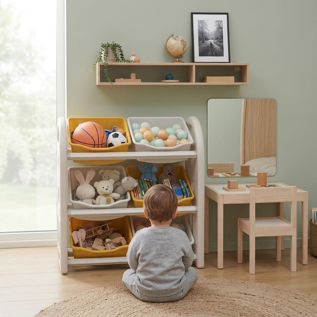 Cocon Montessori Meuble De Rangement Pour Jouets Avec Bacs Basculants