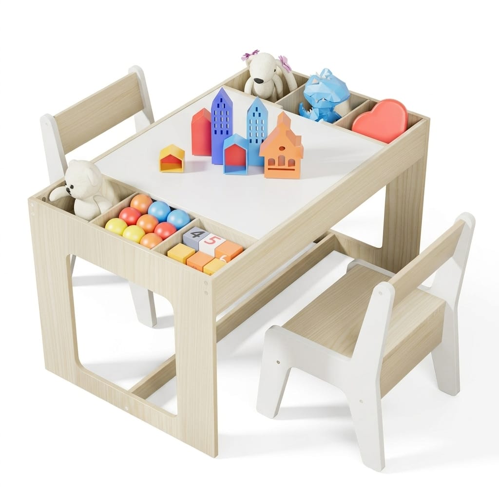 Cocon Montessori Petite Table Multifonction En Bois Avec Chaises Et Bacs De Rangement