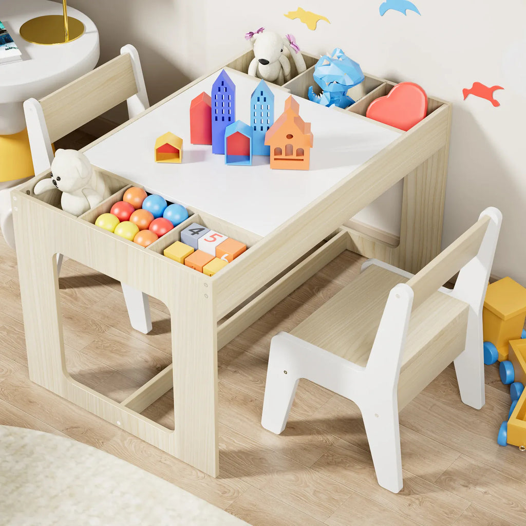 Cocon Montessori Petite Table Multifonction En Bois Avec Chaises Et Bacs De Rangement