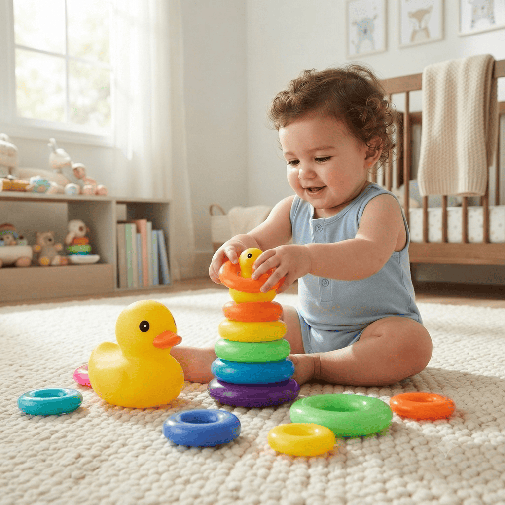 Cocon Montessori Pyramide D'Anneaux À Empiler Avec Canard En Plastique
