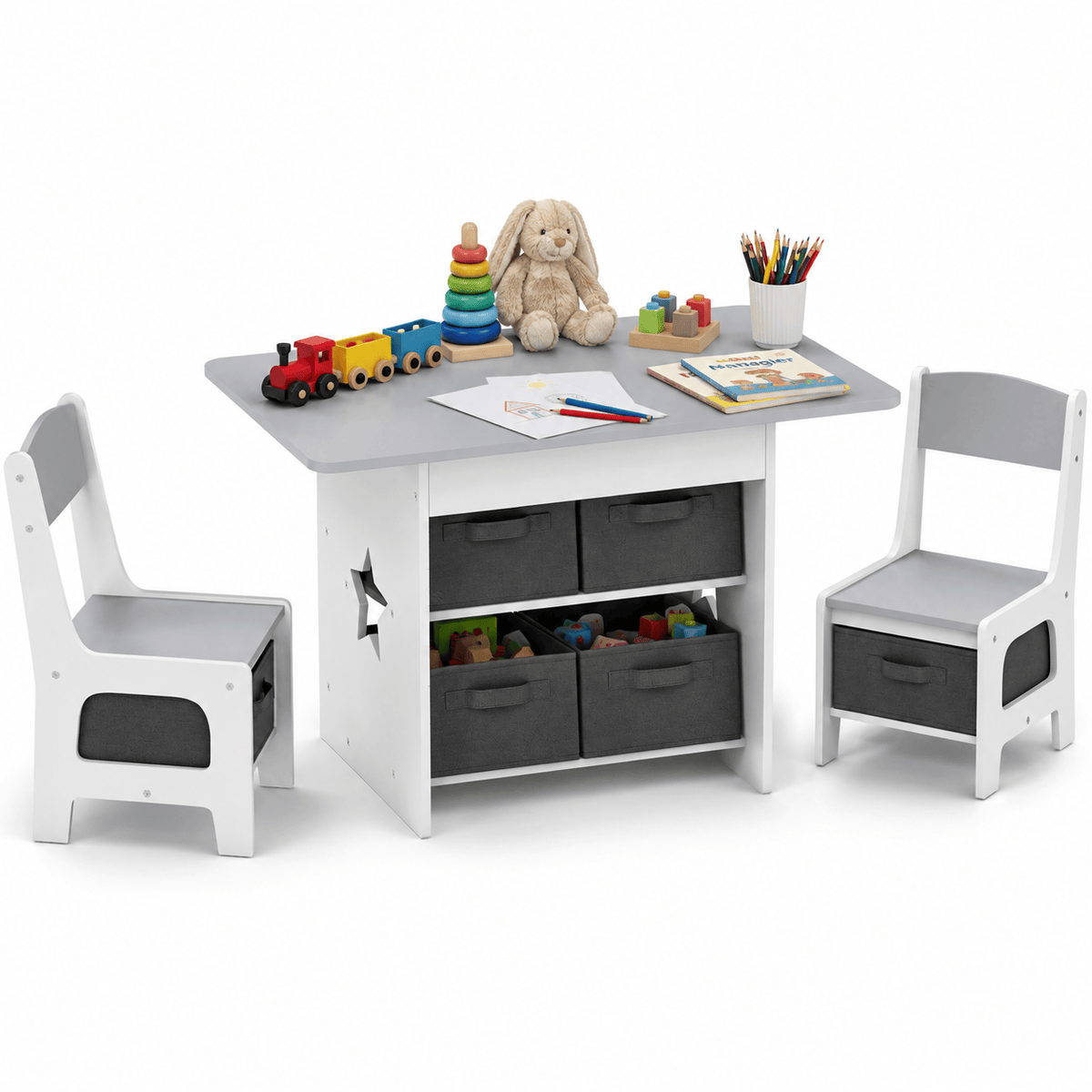 Cocon Montessori Table D'Activité Avec Tiroirs Et Chaises Pour Enfant
