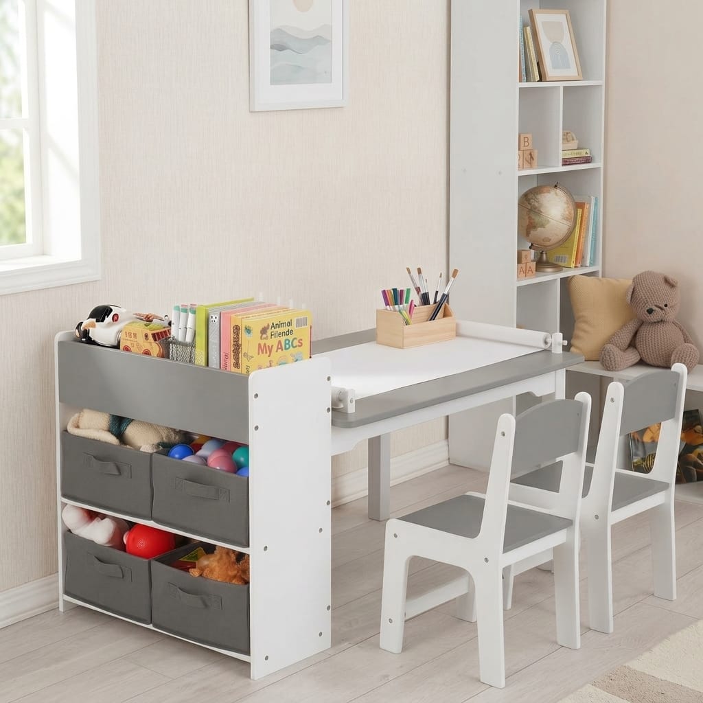 Cocon Montessori Table D'Activité Et De Loisirs Avec Chaises Et Rangement