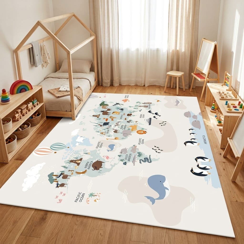 Cocon Montessori Tapis Carte Du Monde Animaux Enfant