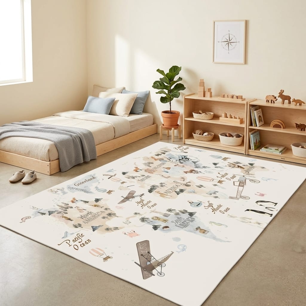 Cocon Montessori Tapis Carte Du Monde Animaux Enfant