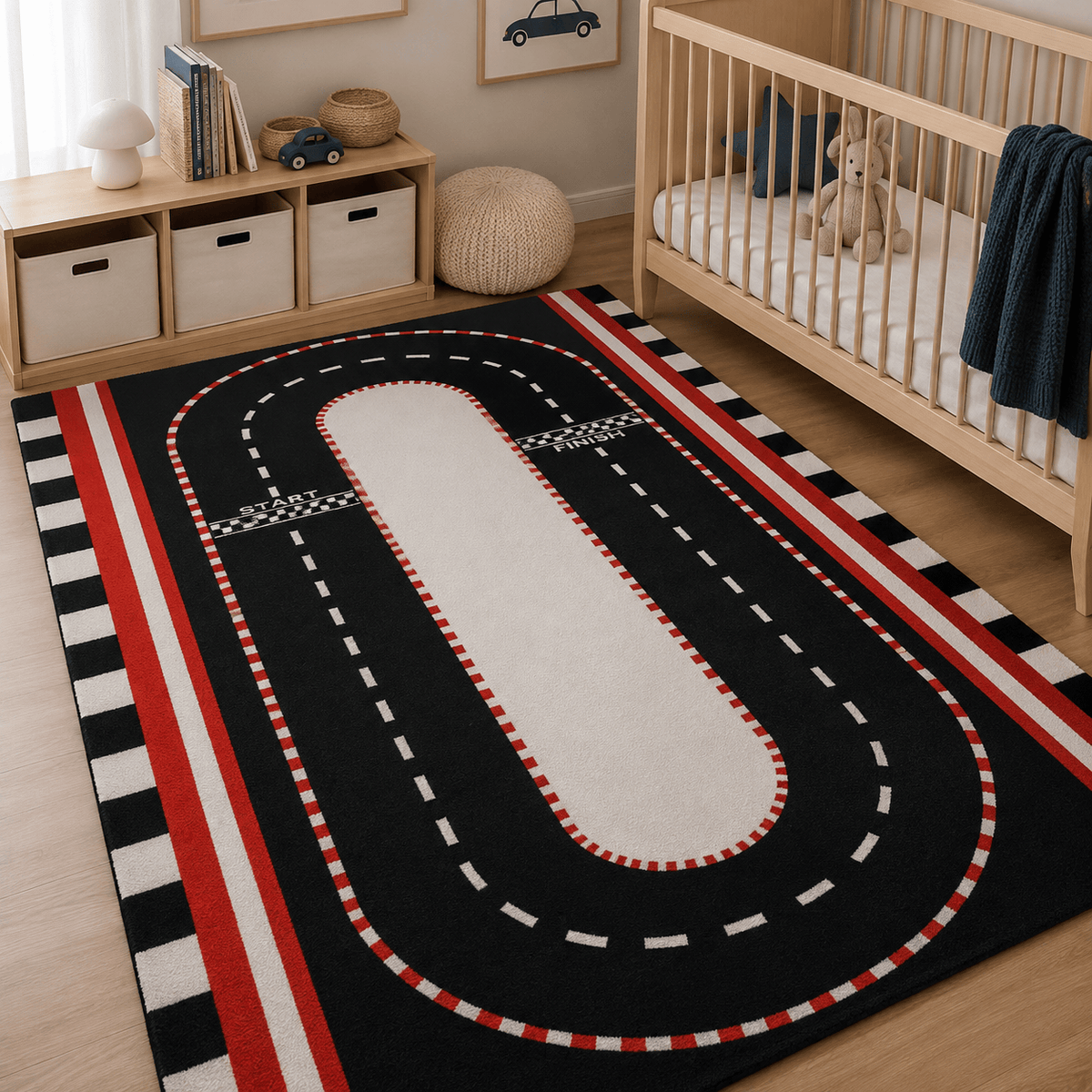 Cocon Montessori Tapis Circuit Automobile Retro Noir Et Rouge