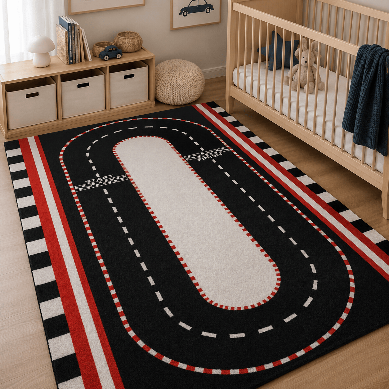 Cocon Montessori Tapis Circuit Automobile Retro Noir Et Rouge