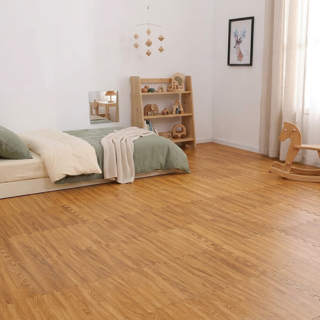 Cocon Montessori Tapis D'Eveil Bébé Dalle Effet Bois