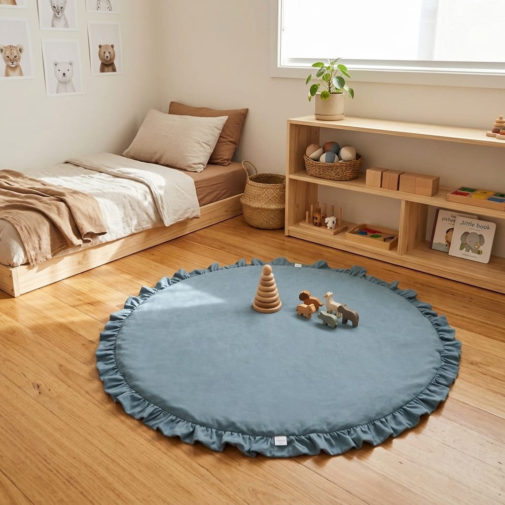 Cocon Montessori Tapis D'Eveil Rond Coton Volants