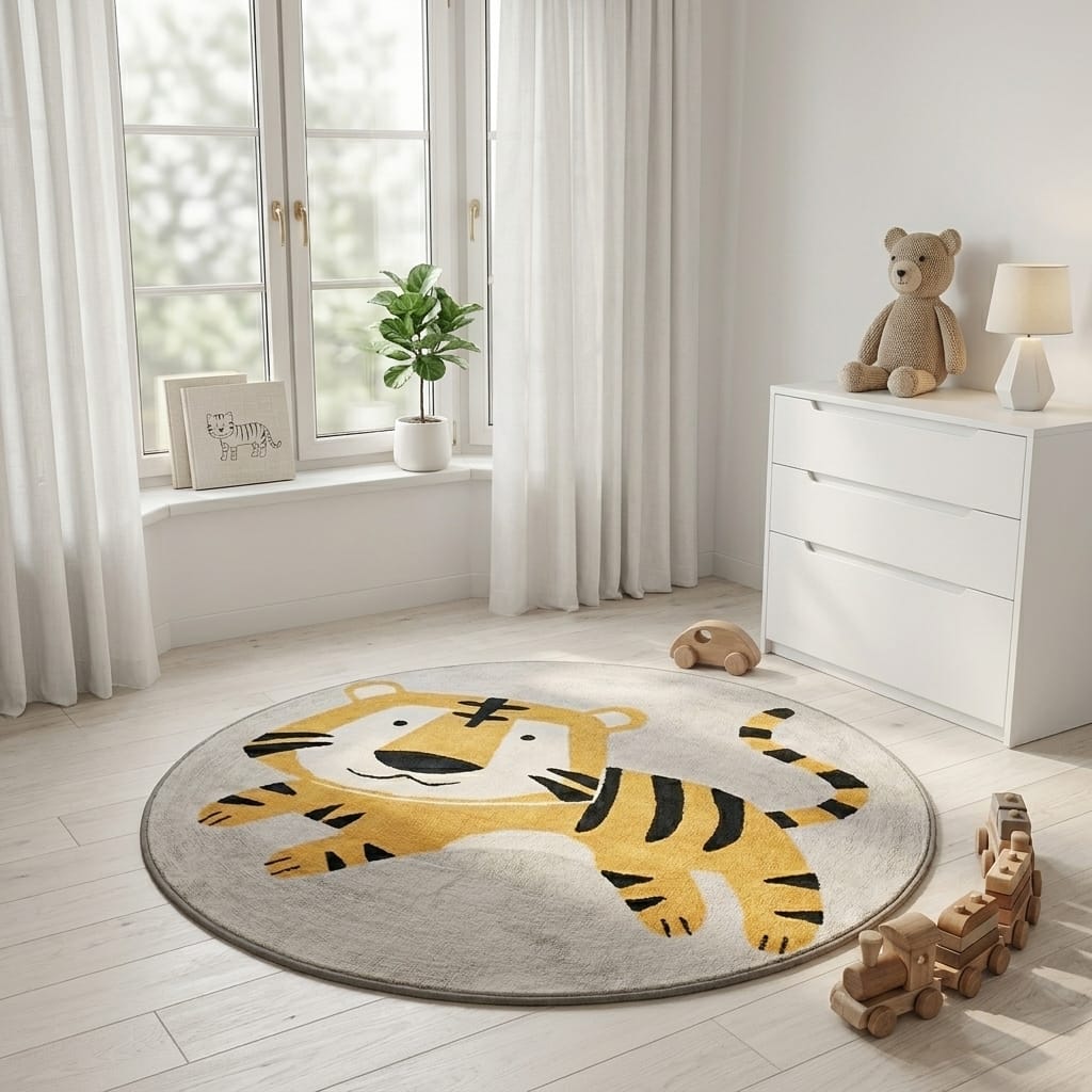 Cocon Montessori Tapis Enfant Rond Animaux Tons Neutres