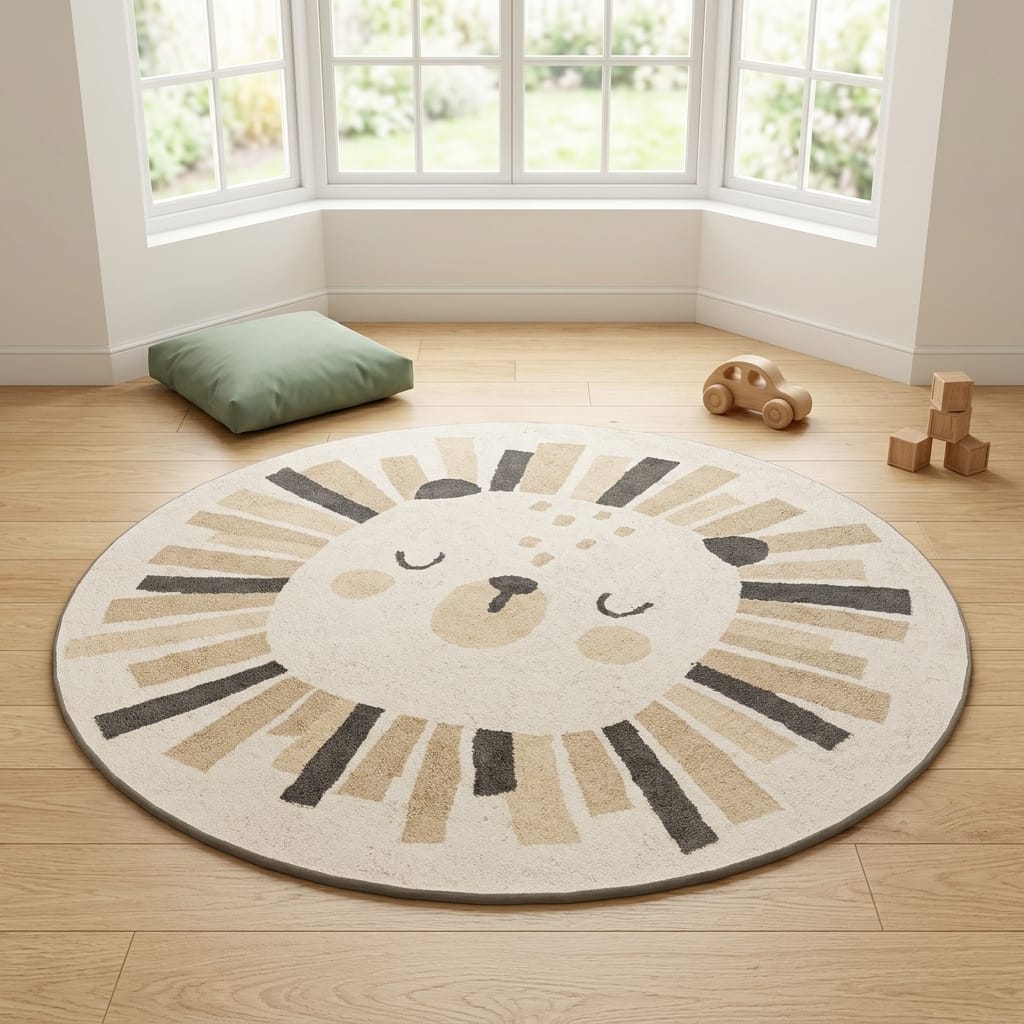 Cocon Montessori Tapis Enfant Rond Animaux Tons Neutres