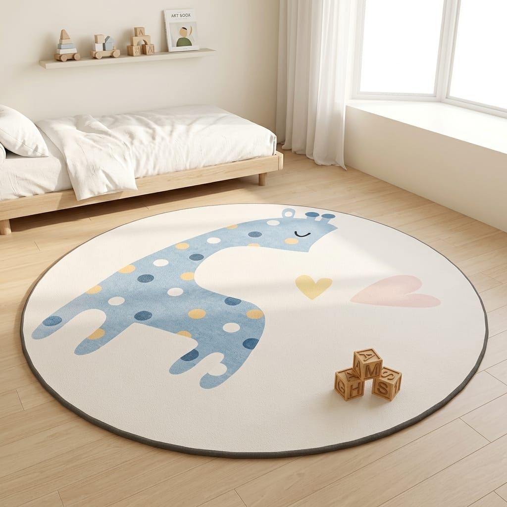 Cocon Montessori Tapis Enfant Rond Animaux Tons Neutres