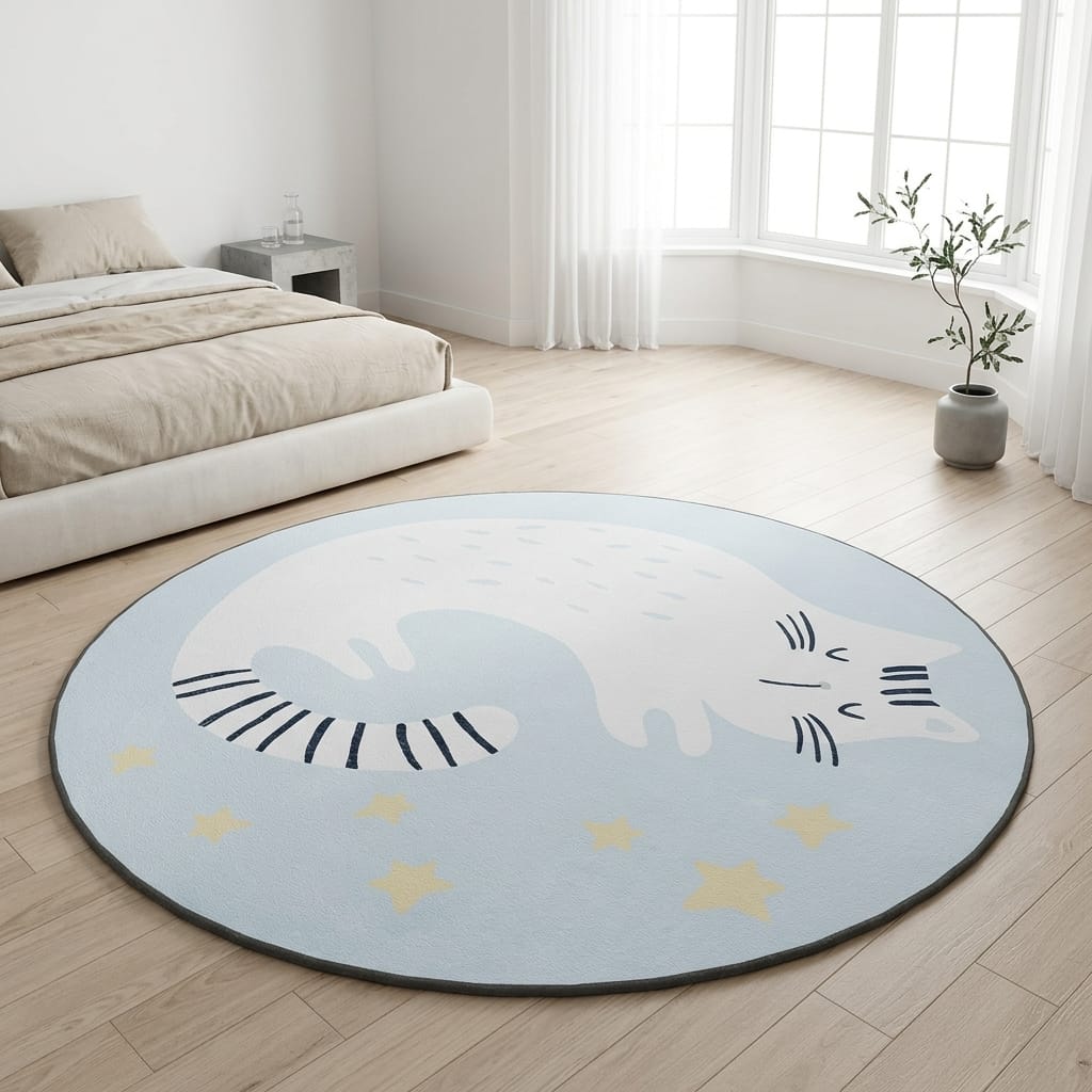 Cocon Montessori Tapis Enfant Rond Animaux Tons Neutres