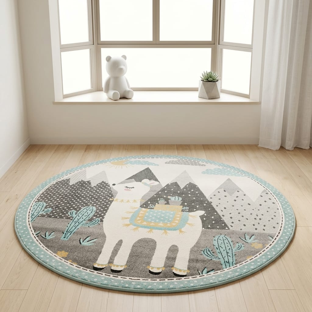 Cocon Montessori Tapis Enfant Rond Animaux Tons Neutres