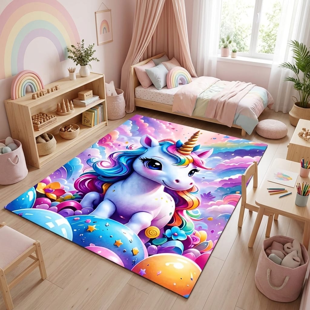 Cocon Montessori Tapis Pour Filles Licorne