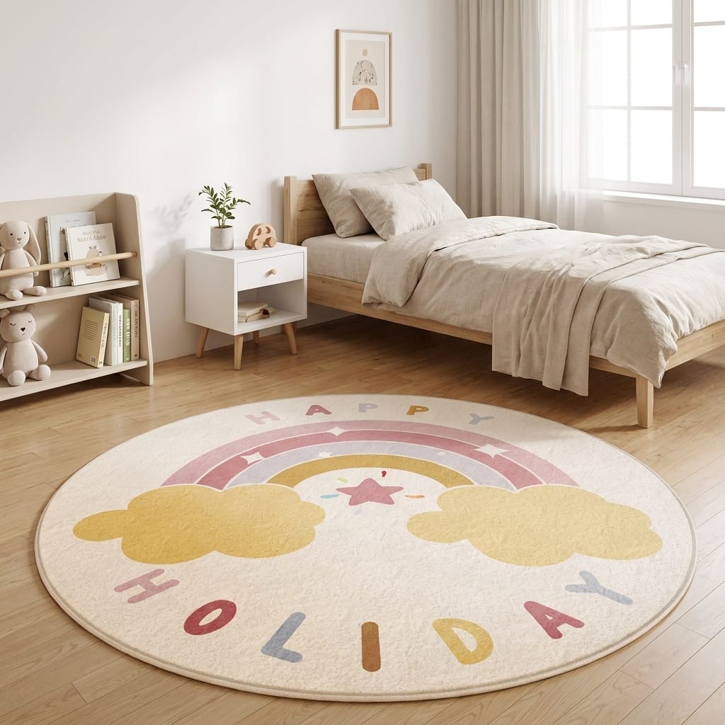 Cocon Montessori Tapis Rond Enfant Arc-en-Ciel pour Chambre