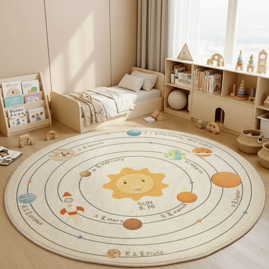 Cocon Montessori Tapis Système Solaire Enfant Rond pour Chambre